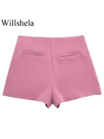 Willshela Women Fashion Solid Side Zipper Skirts Shorts Vintage High Waist Female Chic Lady Shorts - Image 3