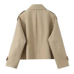 Willshela Women Fashion Khaki Double Breasted Short Trench Jacket Vintage Notched Neck Long Sleeve Female Chic Lady Coat Outfits - Image 2