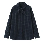 Willshela Women Fashion With Bow Plaid Single Breasted Blouse Vintage Scarf Collar Long Sleeves Female Chic Lady Shirts