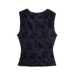 Willshela Women Fashion Tulle Printed Backless Bow Lace Up Tank Tops Vintage O-Neck Sleeveless Female Chic Lady Top