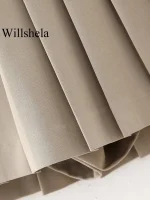 Willshela Women Fashion With Belt Solid Pleated Side Zipper Mini Skirts Shorts Vintage High Waist Female Chic Lady Shorts - Image 6