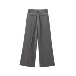Willshela Women Fashion Grey Front Zipper Pleated Wide Leg Pants Vintage High Waist Full Length Female Chic Lady Trousers - Image 2