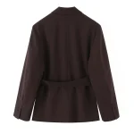 Willshela Women Fashion With Belt Brown Double Breasted Blazer Vintage Long Sleeves Notched Neck Female Office Lady Outfits - Image 2