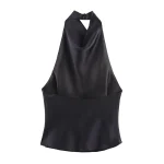 Willshela Women Fashion Satin Solid Backless Pleated Tops Vintage Halter Neck Sleeveless Female Chic Lady Tops - Image 5