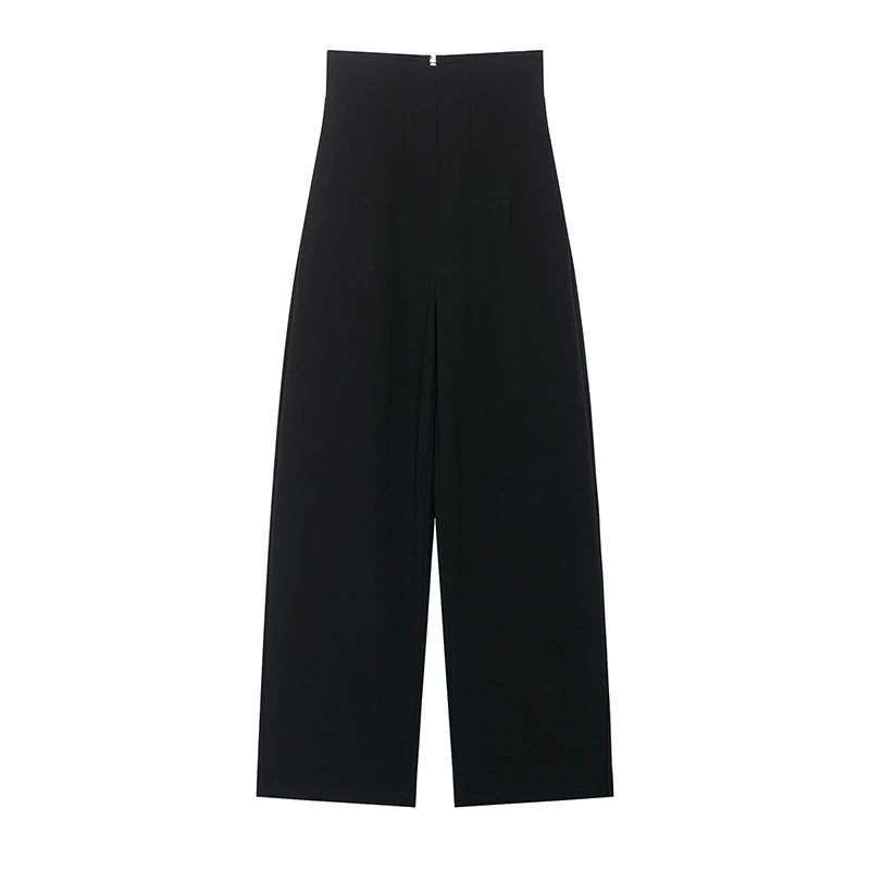 kf-S4dd083c78eb043d59f70c9210f419853f Willshela Women Fashion Black Back Zipper Straight Pants Vintage High Waist Full Length Female Chic Lady Trousers - Image 1
