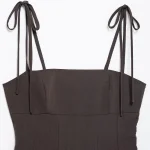 Willshela Women Fashion Brown Lace Up Backless Side Zipper Tops Vintage Thin Straps Square Collar Female Chic Lady Top - Image 3