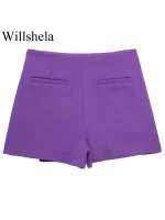 Willshela Women Fashion Solid Asymmetrical Side Zipper Skirts Shorts Vintage High Waist Female Chic Lady Shorts - Image 3