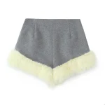 Willshela Women Fashion Faux Fur Grey Side Zipper Mini Shorts Vintage High Elastic Waist Female Chic Lady Shorts - Image 2