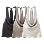 Willshela Women Fashion Solid Backless Lace Up Pleated Side Zipper Tops Vintage Halter Neck Sleeveless Female Chic Lady Tops