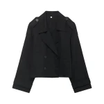 Willshela Women Fashion Solid Double Breasted Short Trench Jacket Vintage Notched Neck Long Sleeve Female Chic Lady Coat Outfits - Image 2