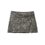Willshela Women Fashion With Sequined Side Zipper Asymmetrical A-Line Mini Skirt Vintage High Waist Female Chic Lady Skirts