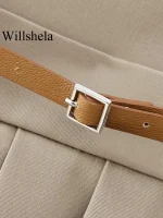 Willshela Women Fashion With Belt Solid Pleated Side Zipper Mini Skirts Shorts Vintage High Waist Female Chic Lady Shorts - Image 4