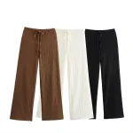 Willshela Women Fashion Texture Solid Drawstring Straight Pants Vintage High Elastic Waist Full Length Female Chic Lady Trousers