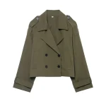 Willshela Women Fashion Solid Double Breasted Short Trench Jacket Vintage Notched Neck Long Sleeve Female Chic Lady Coat Outfits - Image 4