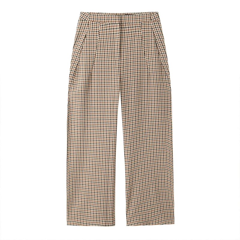 kf-Seb3e9a6a922b41ffb99322a19f888dcbE Willshela Women Fashion Plaid Front Zipper Straight Pants Vintage High Waist Full Length Female Chic Lady Trousers - Image 1