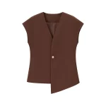 Willshela Women Fashion Solid Single Button Sleeveless Jacket Vintage V-Neck Vest Female Office Lady Waistcoats - Image 6
